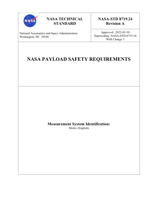 Cover page of NASA-STD-8719.24